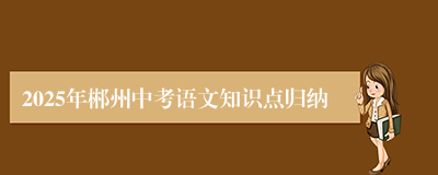 2025年郴州中考语文知识点归纳