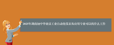 2025年湖南初中毕业读工业自动化仪表及应用专业可以找什么工作