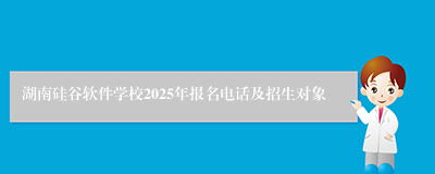 湖南硅谷软件学校2025年报名电话及招生对象
