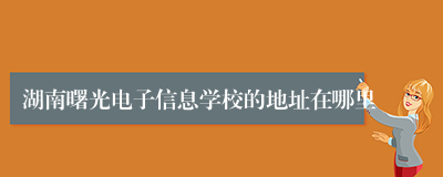 湖南曙光电子信息学校的地址在哪里