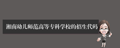 湘南幼儿师范高等专科学校的招生代码