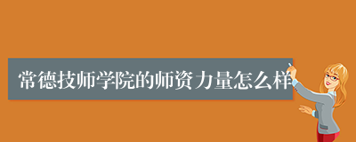 常德技师学院的师资力量怎么样