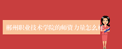 郴州职业技术学院的师资力量怎么样